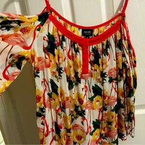 Flamingo print cold shoulder blouse by Nicole miller